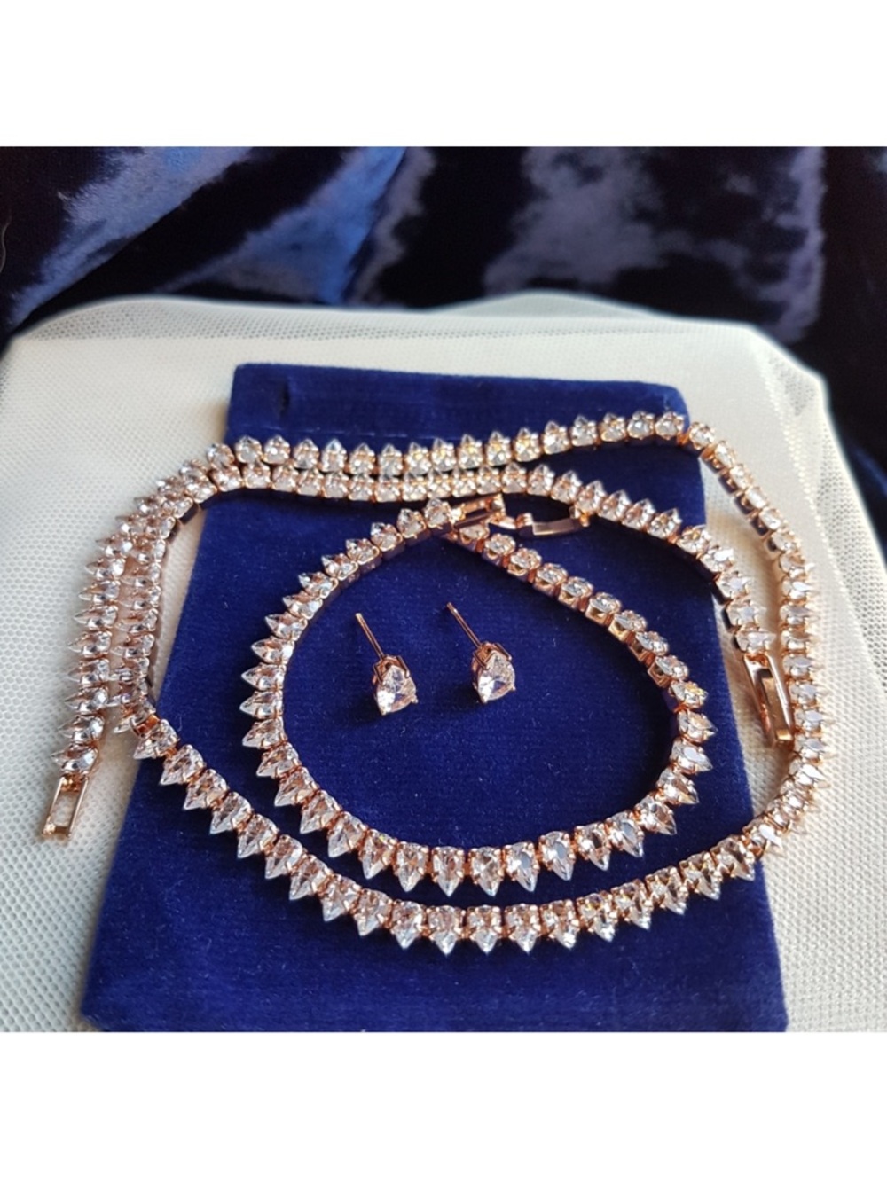Swarovski Elements Rose Gold Plated Teardrop Tennis Necklace NEW - Picture 10 of 16